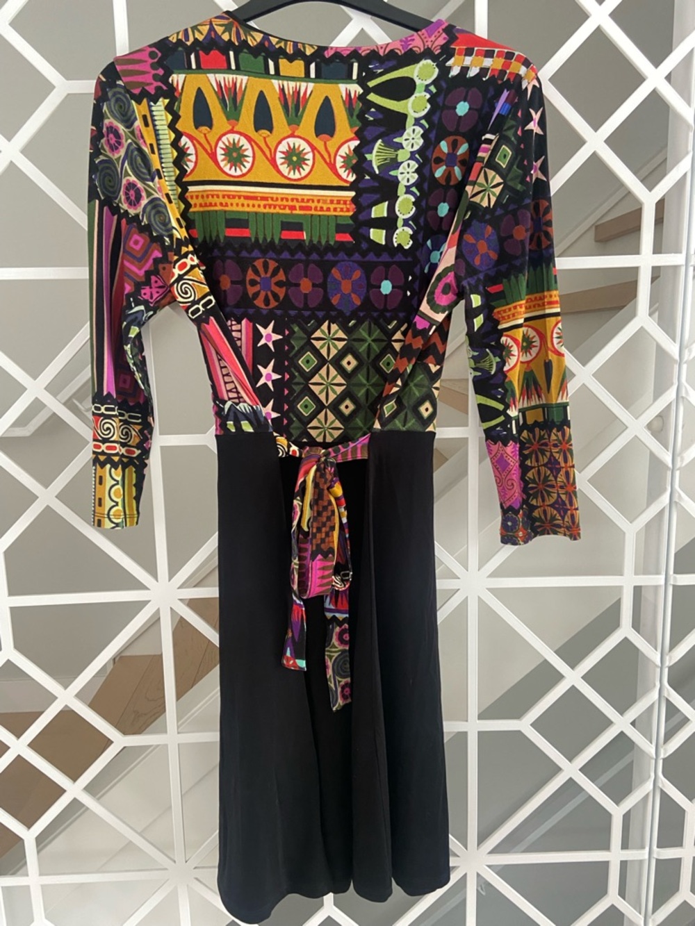 DESIGUAL Faux Wrap Dress XL Black Multicolor Abstract Print Stretch EUC - Picture 4 of 10